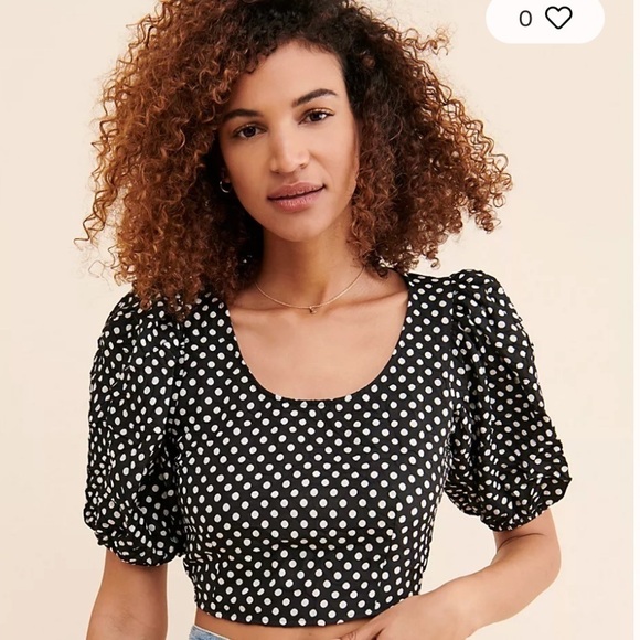 Free People Polka Puff Sleeve Crop Top size 2 - Picture 1 of 9